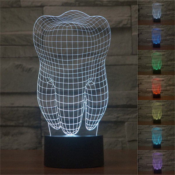 Free Shipping Novelty design Tooth Shape 3D Illusion LED Table Lamp NightLight KIDS Colorful Table Touch Lamp Gift for dentist