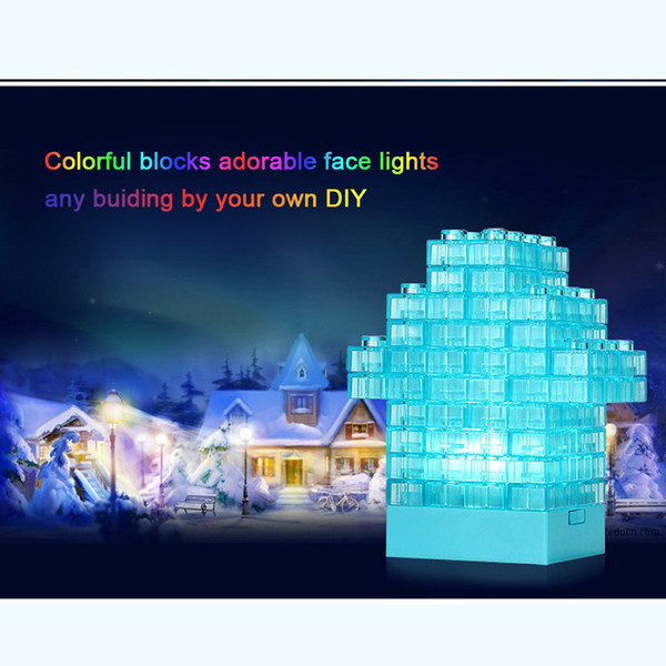 DIY Block Building Puzzle LED Baby Nightlight USB/Battery Powered Gadget Stackable Lamp Color Changing Brick Light Kids Pen Pot Toy