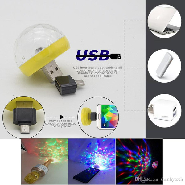 Mini USB stage light 4W DC 5V RGB LED Bulb lamp Music Sound Control Stage light KTV Disco Crystal Magic ball lighting Home Entertainment