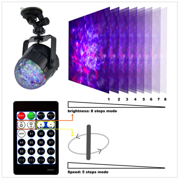 USB LED Stage Light RGB Water Wave Adjustable 15 modes with IR Remote RGB Flash for KTV Party Disco Bar YA-004