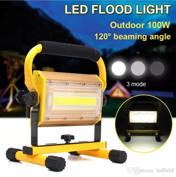 Dimmable 100W Portable LED Floodlight Cordless Work Light Rechargeable COB LED Flood Light Spot Outdoor Working Camping Lamp Floodlights