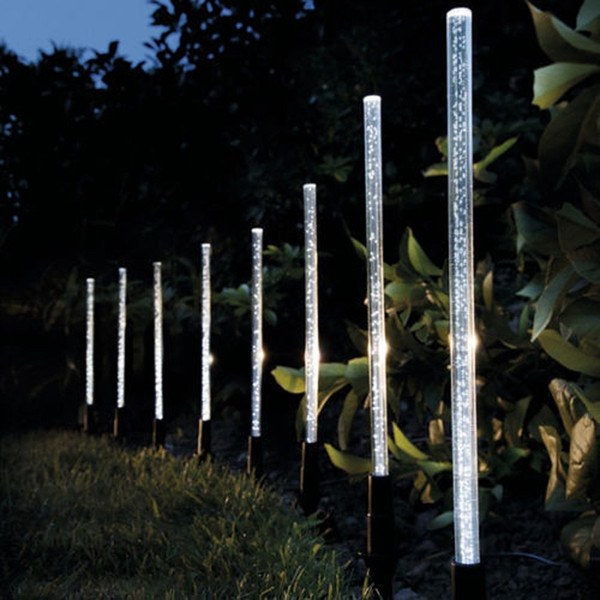 8pcs Solar Power Tube Lights Lamps Acrylic Bubble Pathway Lawn Landscape Decoration Garden Stick Stake Light Lamp Set