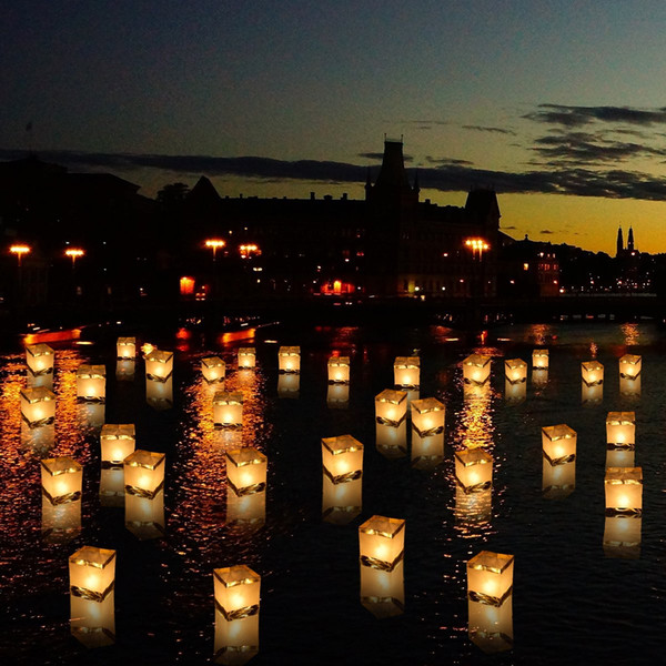 Paper Lanterns Water Floating Light Square Chinese Blessing Festival Lanterns Floating Wishing Light Water Candle Light