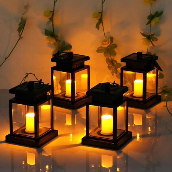 New Solar Lights Outdoor Hanging Solar Lantern Solar Garden Lights for Patio Landscape Yard Warm White Candle Flicker Auto Sensor On Off