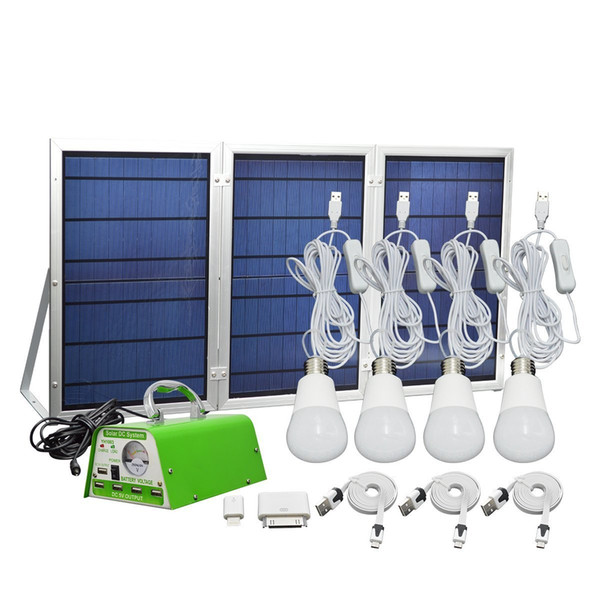 30W Solar Panel Lighting Kit Solar Home DC System USB Solar Charger Power with 4 LED Light Bulbs Emergency Light with 5 Mobile Phone Charger