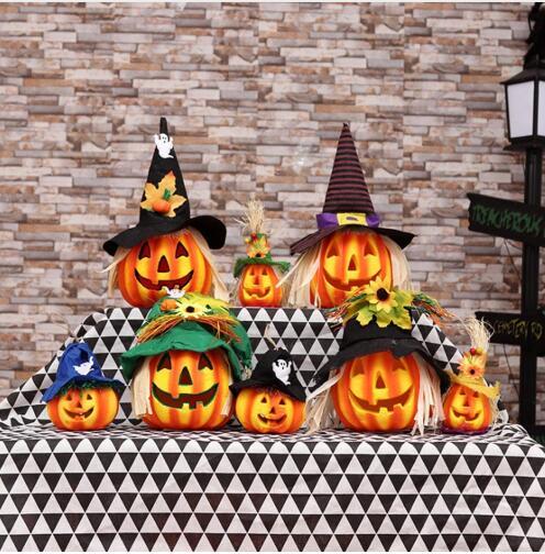 DIY Hollow Glowing Cap Foam Pumpkin LED Light Performance Prop Halloween Bar Decor Scarecrow Ornaments Pumpkins Lantern Party