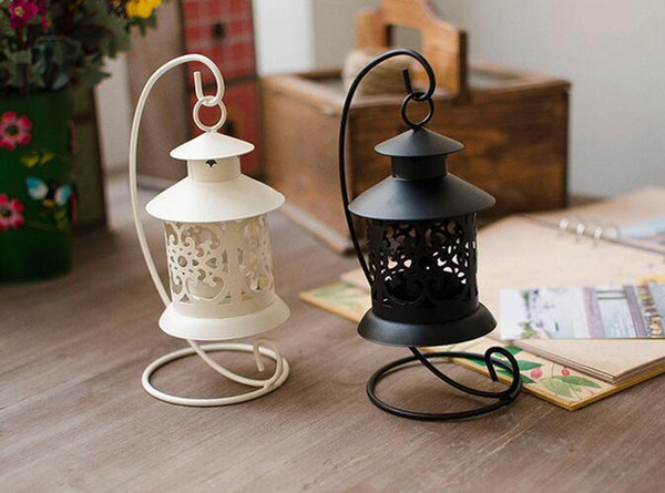 Vintage Metal European Candlestick Candle Lantern Holder Articles Hanging Lantern with Candle Stand Wedding Home Decor