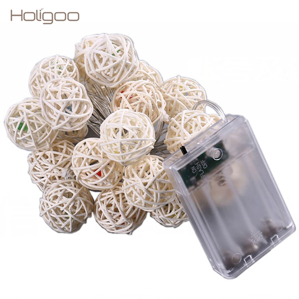 Holigoo Battery String Lights 20 LED Rattan Ball Shape Lamps Cotton Ball Light Wedding Birthday LED Christmas Fairy Lights