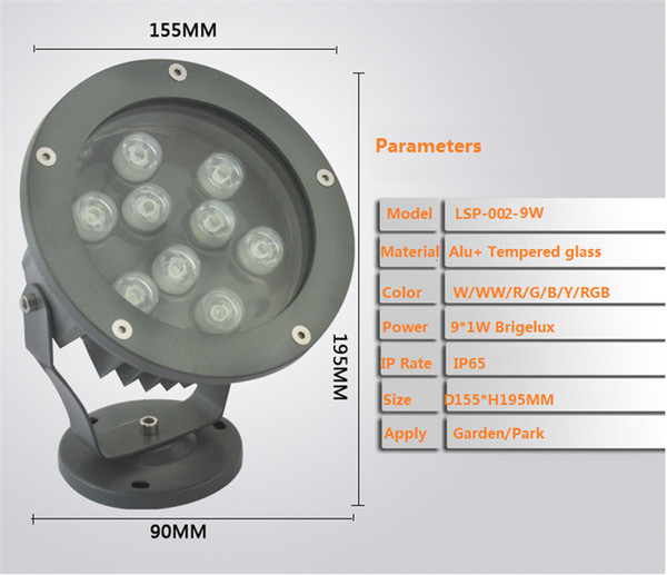 IP65 Outdoor led spot lamp for garden ,park ,trees ,afforest,landscape ,100-240V input 9W/12W high brightness flood light