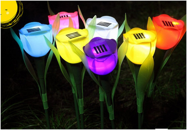 Wholesale-10PCS/Lot Outdoor Garden Light Solar Tulip flower light Powered LED Lawn Lamps Flower Lamp HT8940 Free drop shipping