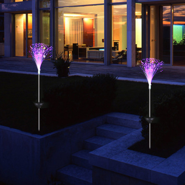 2Pcs Outdoor Optical Fiber Light for Garden Novelty Solar Powered Color Changing LED Lawn Night Decorative Lamp Battery Include