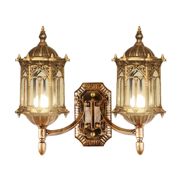 Luxury Bronze Outdoor Villa 2 Heads Wall Lamps European Gate waterproof Landscape Outside Corridor Hallway Wall Sconces