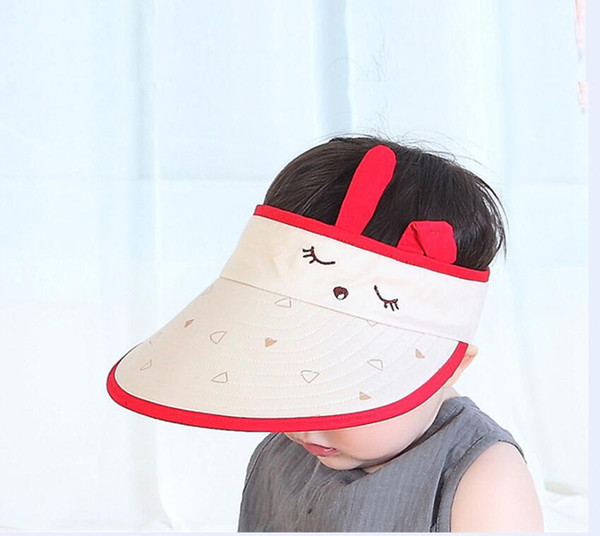 Kids Girls Sun Hat, Wide Brim UV Protection Beach Packable Cap, Outdoor Cotton Adjustable Cap with Rabbit Ears Cap(Beige)