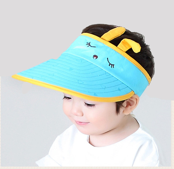 Kids Girls Sun Hat, Wide Brim UV Protection Beach Packable Cap, Outdoor Cotton Adjustable Cap with Rabbit Ears Cap(Blue)