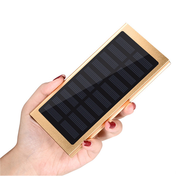 Solar Ultra Thin Slim Polymer Metal Power Bank 20000mah Dual Usb Port Emergency Mobile Charger Universal for Iphone Samsung with Retail Box