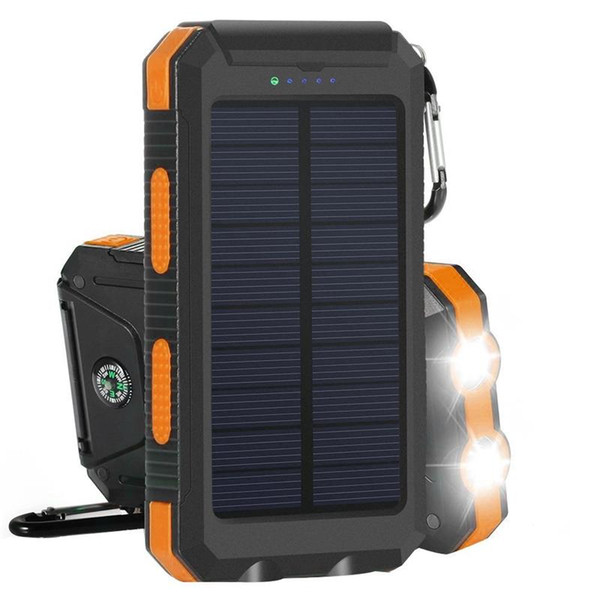 Solar Charger 10000mAh Solar Power Bank Portable External Battery Pack Dual USB Solar Phone Charger with 2LED Light and Compass