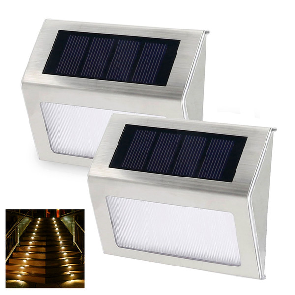 Solar Panel Power 3 LED Step Light Security Garden Wall Path Outdoor Lamp 2 pcs