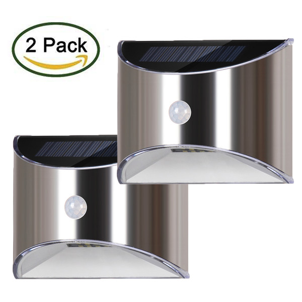 Solar Light Outdoor Wall Lamp For Garden Patio Pathway Fence Stairs Stainless Steel With Motion Sensor 2pcs CE