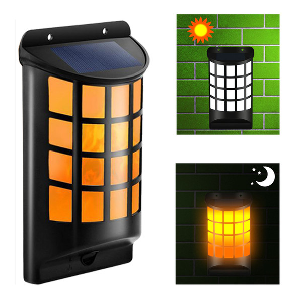 4 pack DHL shipping LED Solar Flame Wall Lamp 66 LEDInduction solar lights IP65 Outdoor Waterproof Courtyard Street Garden Light