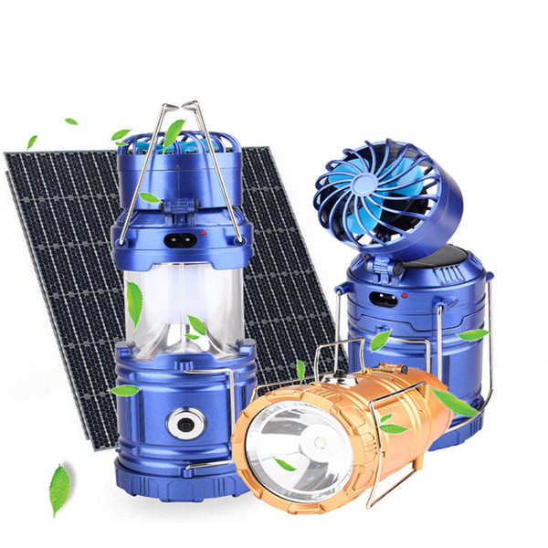 Summer solar lights Powered With Fan Portable USB Phone Charge LED solar Lighting Flashlight Hand Lantern Outdoor Camping Hiking Lamp