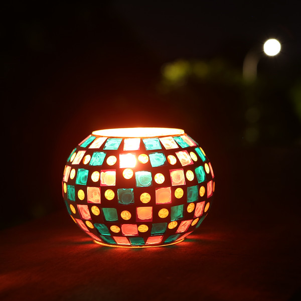 Magicnight Color Changing Mosaic Solar Table Light, Glass Bowl Small Disco Globe Ball Night Lamp for Garden Patio Porch