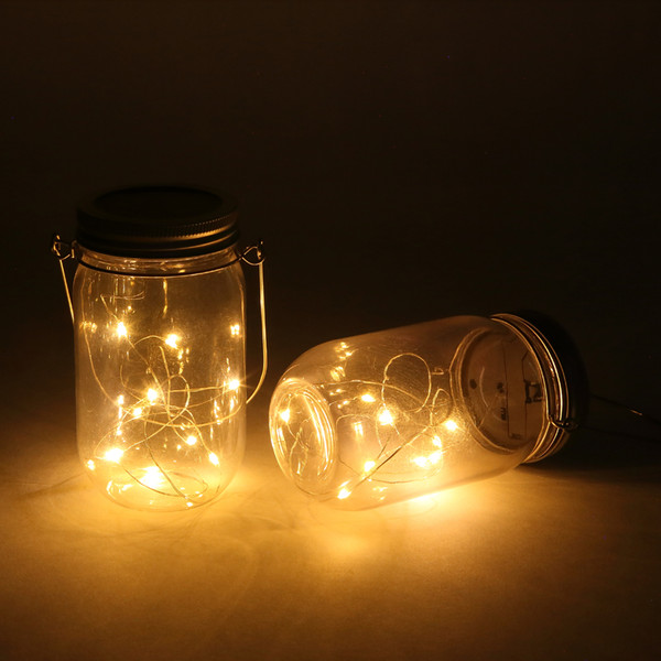 Solar-powered Plastic Jar Lights ( Jar & Handle Included),10 Bulbs Warn White Jar Hanging Light,Garden Outdoor Solar Lanterns