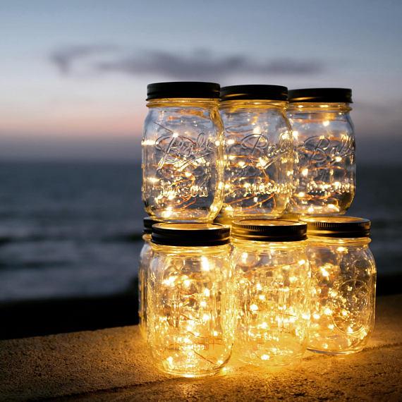 Solar-powered Mason Jar Lights (Mason Jar & Handle Included),10 Bulbs Warn White Jar Hanging Light,Garden Outdoor Solar Lanterns