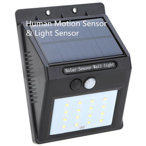 LED Solar Wall Lamp PIR Human Motion & Light Sensor Solar Light 16 LEDs Lamps Outdoor Path Wall Porch Security Garden Spot Lighting 1W