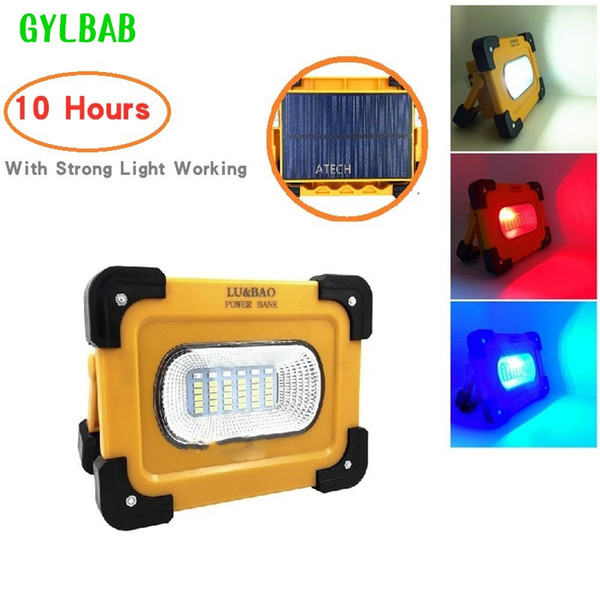 GYLBAB solar Led Portable Spotlight power bank Work USB Rechargeable Lantern Flash light 7200 mah 10 72 hours magnetic