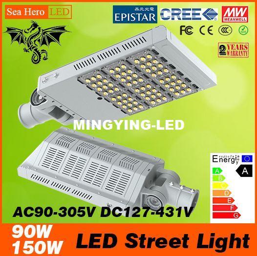 150W LED Street light 90W Street lamp IP65 AC90-305V Cree hight power Epistar 2835 chips DC127-431V MEANWELL power