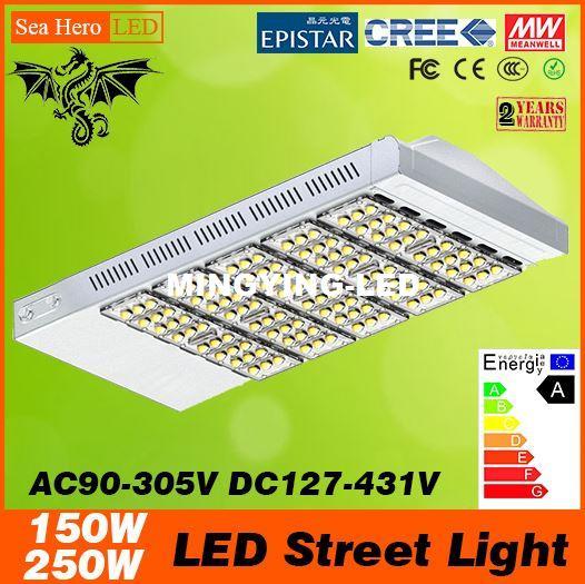 150W 250W LED Street light,Street lamp Waterproof IP65 AC 90-305V DC127-431V MEAN WELL power Cree Epistar chipsRoad lighting