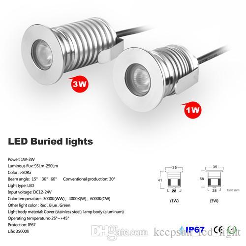 50pcs/lot 12V 24V 1W 3W LED outdoor led landscape light IP67 underground lamp step light 95LM/W 80Ra CRI CE & ROHS