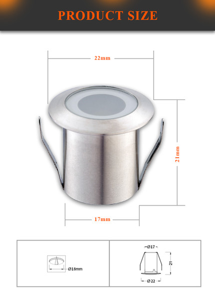 Recessed LED Deck Lamp 0.6W LED Deck Lamp Low Voltage Floor Light Stainless Steel Housing Drill Hole Size 18mm 21MM in Height 10 pcs/lot