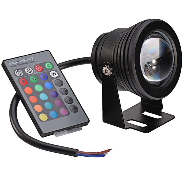 10W Waterproof LED Underwater Spotlights AC DC 12V RGB Lighting with 24 Key IR Remote Controller Hot Sale 073-10WRGB