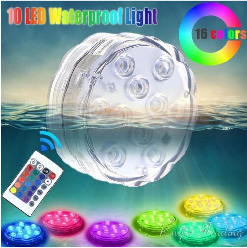 10 LED Remote Controlled Underwater Light IP68 Waterproof RGB Multicolor Battery Powered Submersible Vase Decoration Pool Lamp