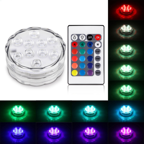 RGB 10 Led Submersible Light Battery Operated IP68 Waterproof Underwater Swimming Pool Wedding Party Piscina Pond Lighting