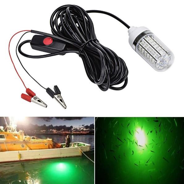 Fishing Light 4-Colors 12V 15W Deep Drop Underwater Light Fishing Lures Fish Finder Lamp Attracts Fish Prawns Squid Krill LLFA