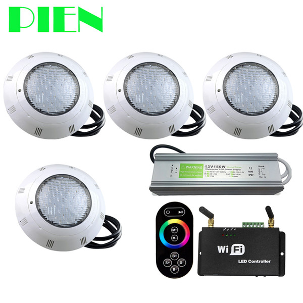 WIFI Wireless RGB LED Pool lights Resin filled Par56 Underwater Luz Piscina IP68 12V 18W 42W with RF Remote Power supply 4pcs