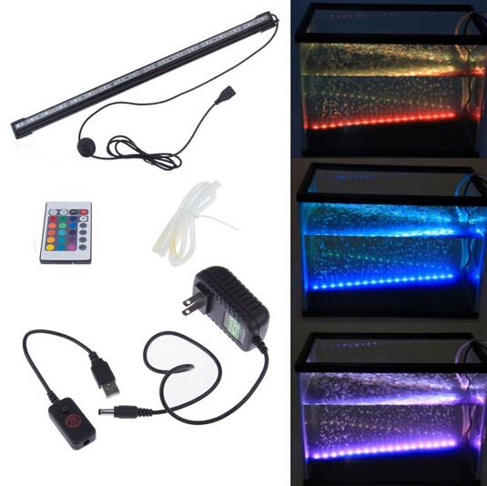 Remote RGB Air Bubble LED Aquarium Light Fish Tank Coral Lamp Tube IP68 6W 18LEDs 46cm LED Light Bar Submersible Down Underwater LED Light