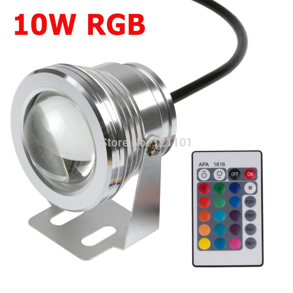 Wholesale-2 Pcs 10W LED Underwater Light Waterproof IP68 RGB swimming pool light 16-18Colors Change With IR Remote Free Shipping UK Stock