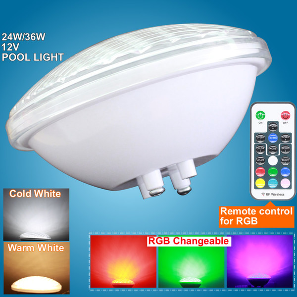 12v par56 LED swimming pool light 24w 36w AC/DC underwater lights fountain pond outdoor waterproof white/warm white/rgb lighting