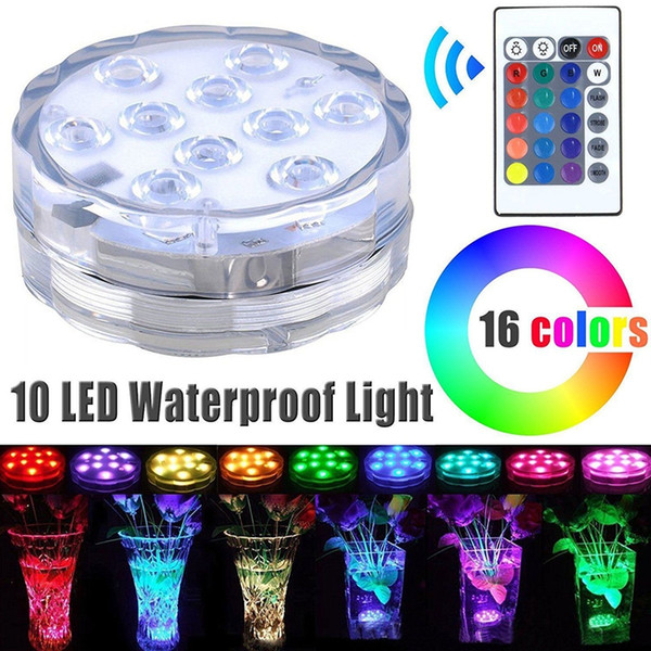 Edison2011 2017 Hot Sale 10 LED Submersible Light Waterproof Candle Tea Vase Base Light with Remote Control Bright Lamp Blub RGB