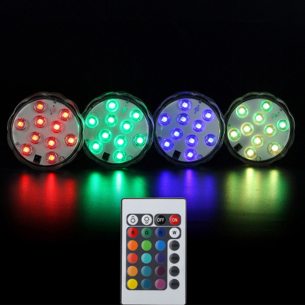 10-LED RGB Waterproof Battery Powered Lights with IR Remote Controller for Aquarium Vase Base Pond Swimming Pool Garden Party Weeding