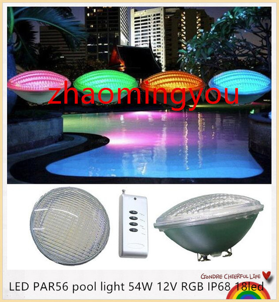 LED PAR56 pool light 54W 12V RGB IP68 18led LED Swimming Pool Light Outdoor Lighting Underwater Pond lights led piscina CE RoHS