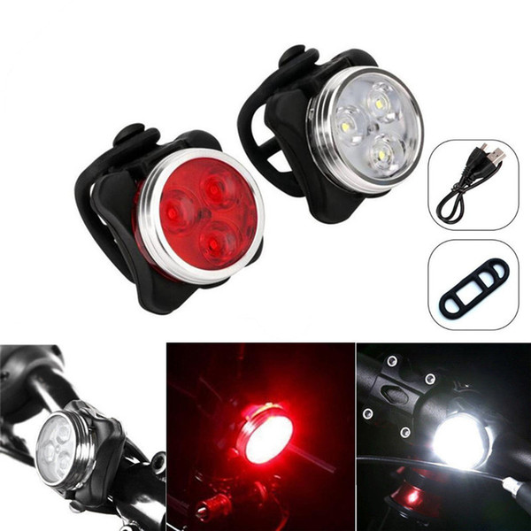 Cycling Bicycle Bike 3 LED Head Front With USB Rechargeable Tail Clip Light Lamp Outdoor Cycling bike accessories 4 modes