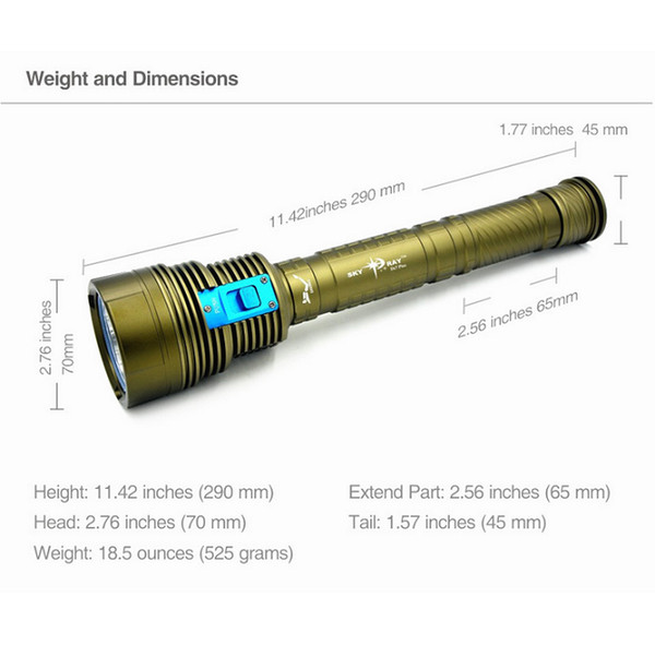 Skyray DX7 Plugs Underwater Flashlight 7x Cree XM-L L2 LED Waterproof Diving Flashlight with 26650 battery AC Chager