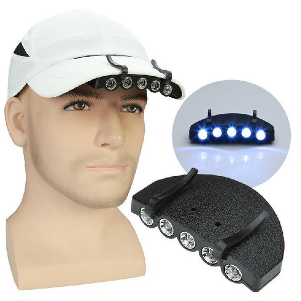 5Leds Cap Hat Light Clip-On 5 LED Fishing Camping Head Light HeadLamp Cap with Retail Package