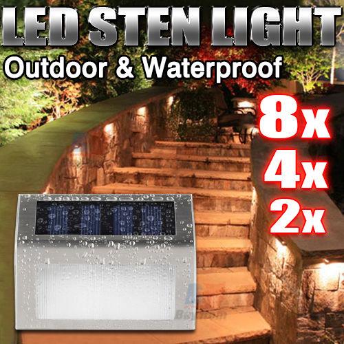 8X Solar LED Deck Garden Stair Step Lights Stainless Steel Wall Pathway 8 Pack LED Solar Powered Stainless Steel Step Light