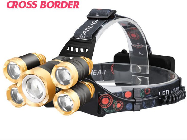 T6 Strong Lights 5LED Battery Style Chargeable Fishing Camping Travelling Climbing Head Lights Lamp Outdoor Headlamp Night Lights