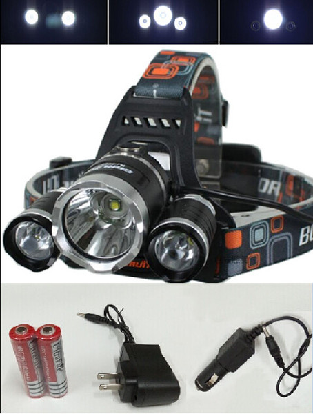 DHL 3 X T6 XML LED Head Lamp 5000LM for Outdoor Fishing Camping 18W Headlamp with 18650 Rechargeable Battery US EU Power Supply Car Charger